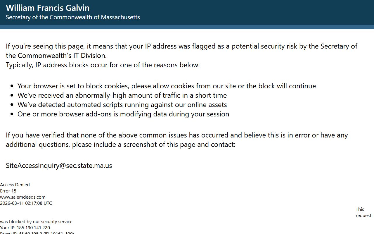 Essex South Registry of Deeds website for Essex County genealogy records