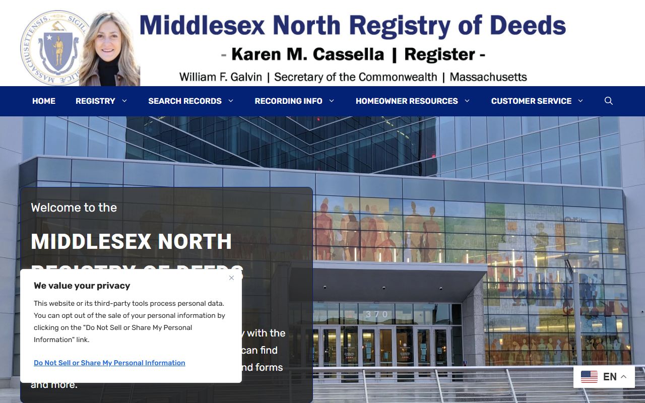 Middlesex North Registry of Deeds website for Middlesex County genealogy records